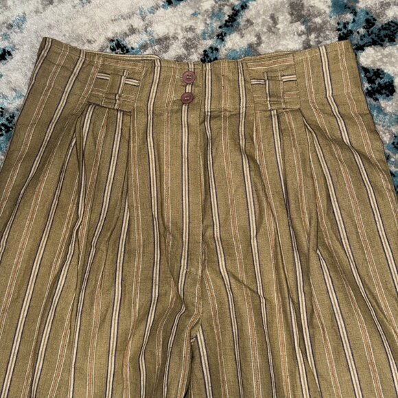 Vintage 80s Gitano Khaki Pleated High Waist Trousers Wide Leg Stripped READ - Picture 3 of 12